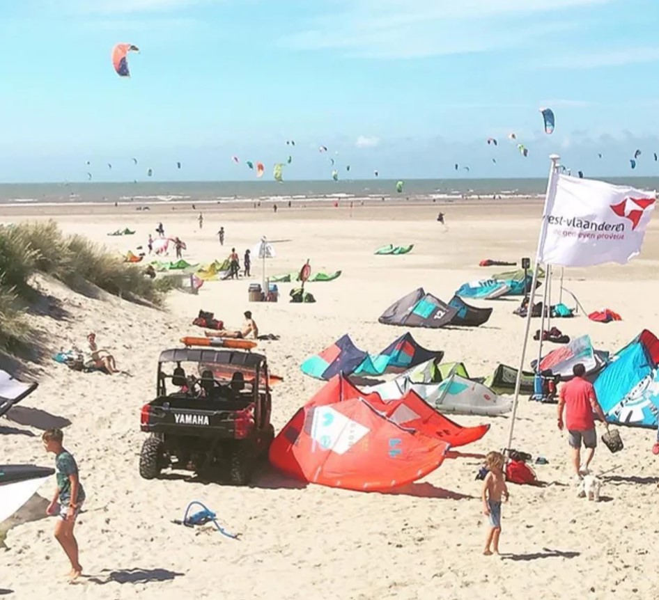 Kitesurf launch and landing zone in front of Club North in Zeebrugge