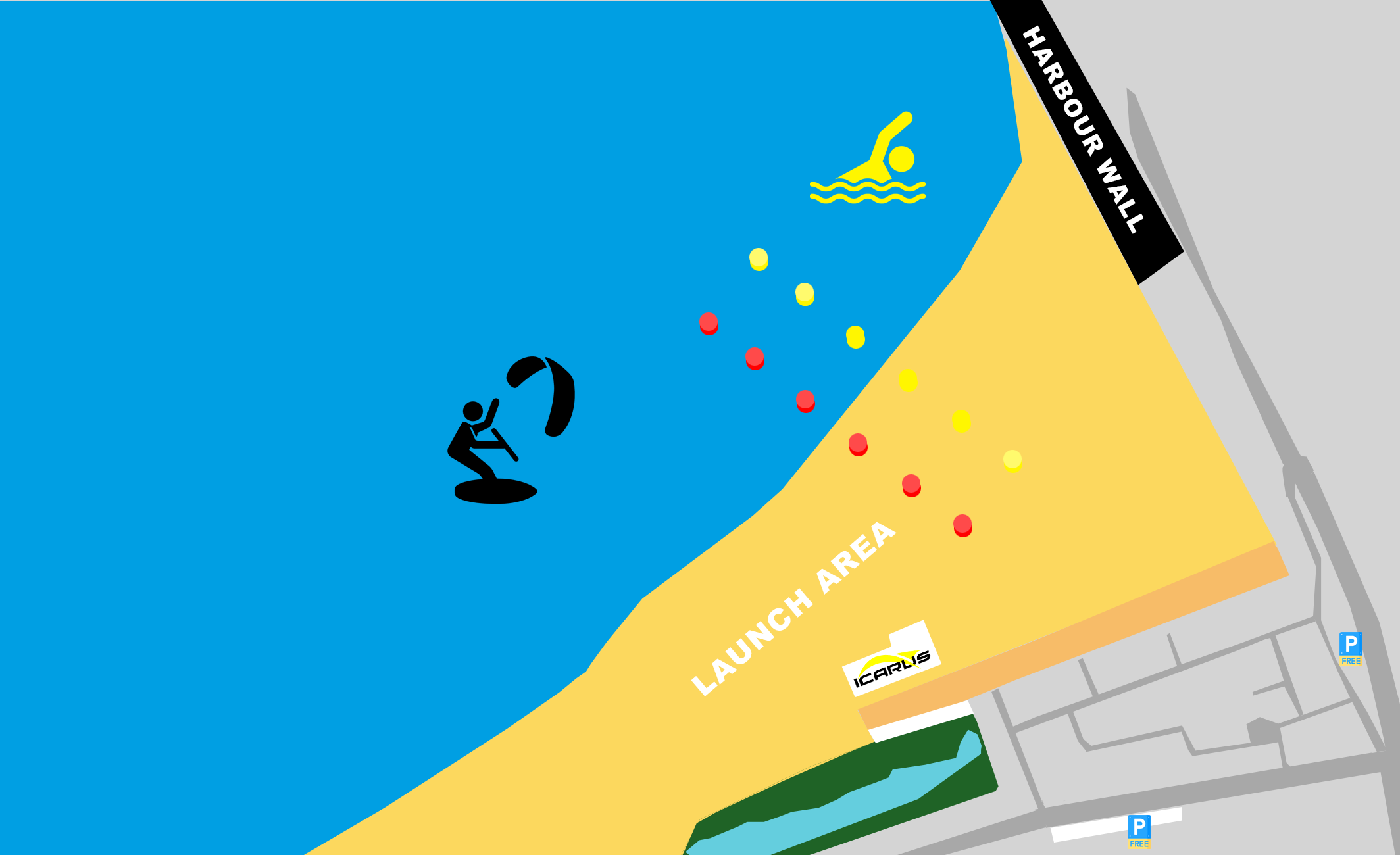 Map of the swimming and watersports zones at Zeebrugge beach